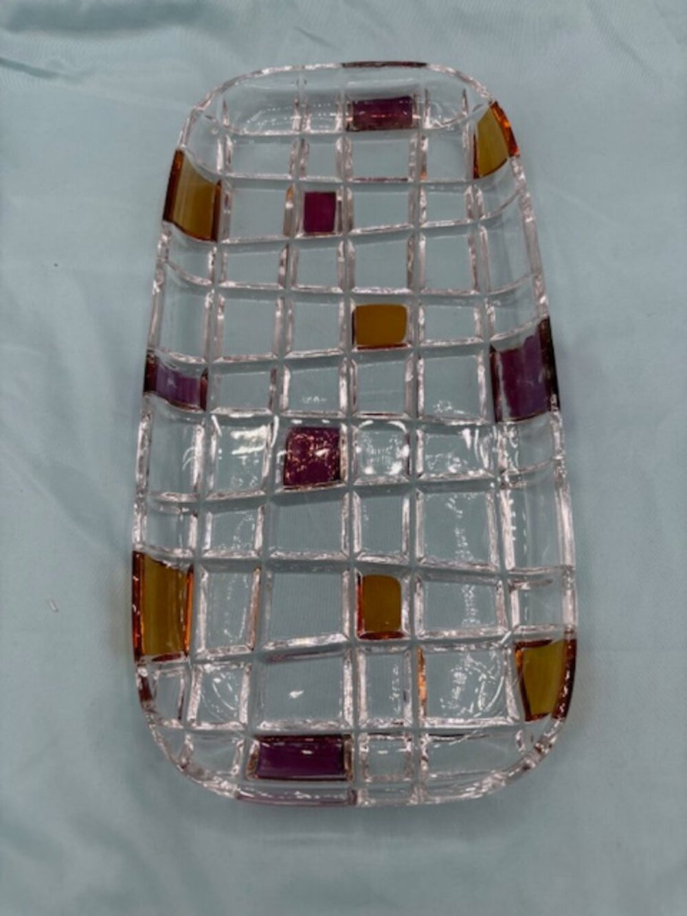 Glass Chancy Dish Clear Light Offsight Amber Checkerboard Designed 11 X 5